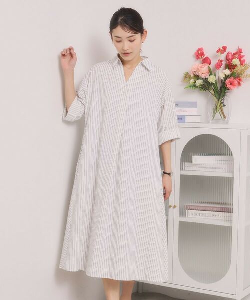 ITS'DEMO / イッツデモ ミニ丈・ひざ丈ワンピース | 【手洗い可】サッカーストライプスキッパーワンピース | 詳細2