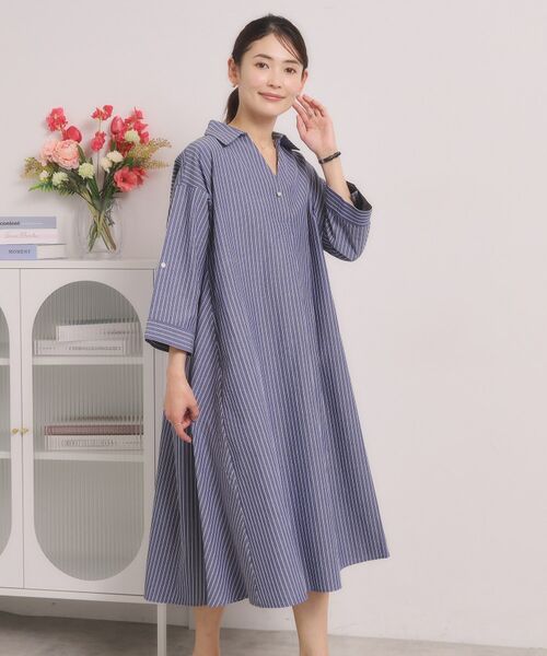 ITS'DEMO / イッツデモ ミニ丈・ひざ丈ワンピース | 【手洗い可】サッカーストライプスキッパーワンピース | 詳細4