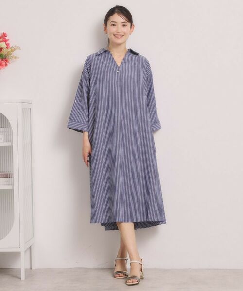 ITS'DEMO / イッツデモ ミニ丈・ひざ丈ワンピース | 【手洗い可】サッカーストライプスキッパーワンピース | 詳細5