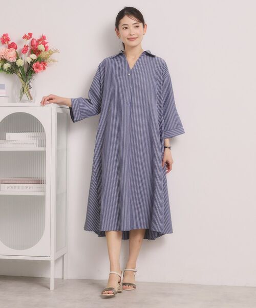 ITS'DEMO / イッツデモ ミニ丈・ひざ丈ワンピース | 【手洗い可】サッカーストライプスキッパーワンピース | 詳細6