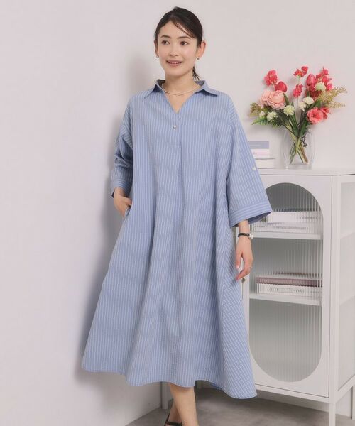 ITS'DEMO / イッツデモ ミニ丈・ひざ丈ワンピース | 【手洗い可】サッカーストライプスキッパーワンピース | 詳細8