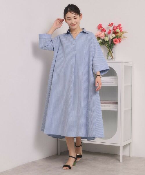 ITS'DEMO / イッツデモ ミニ丈・ひざ丈ワンピース | 【手洗い可】サッカーストライプスキッパーワンピース | 詳細9