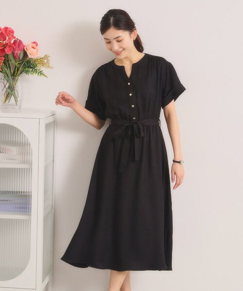 ITS'DEMO / イッツデモ ミニ丈・ひざ丈ワンピース | 【UVケア／イージーケア／洗濯機OK】柔らかリネンライクワンピース | 詳細1