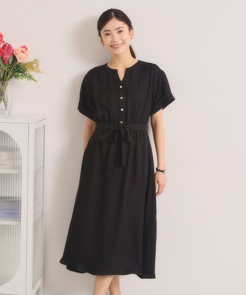 ITS'DEMO / イッツデモ ミニ丈・ひざ丈ワンピース | 【UVケア／イージーケア／洗濯機OK】柔らかリネンライクワンピース（ブラック(019)）