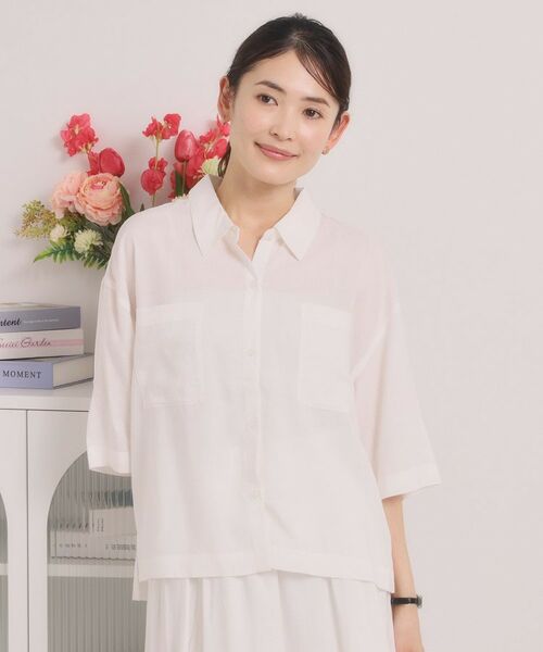 ITS'DEMO / イッツデモ シャツ・ブラウス | 【手洗い可／セットアップ可】リネン混ポケット付きシャツ（オフホワイト(003)）