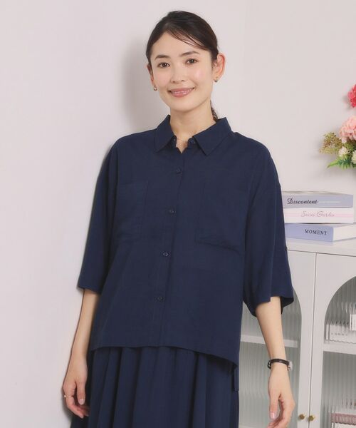 ITS'DEMO / イッツデモ シャツ・ブラウス | 【手洗い可／セットアップ可】リネン混ポケット付きシャツ（ネイビー(094)）