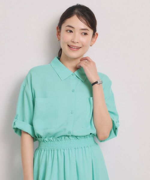 ITS'DEMO / イッツデモ シャツ・ブラウス | 【手洗い可／セットアップ可】リネン混ポケット付きシャツ（ブルーグリーン(097)）