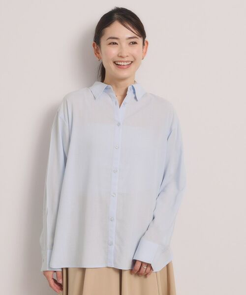 ITS'DEMO / イッツデモ シャツ・ブラウス | 【手洗い可】リネン混ベーシックシャツ（サックスブルー(090)）