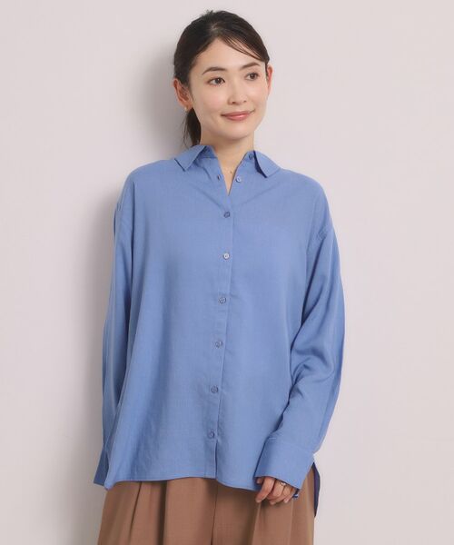 ITS'DEMO / イッツデモ シャツ・ブラウス | 【手洗い可】リネン混ベーシックシャツ（ブルー(092)）