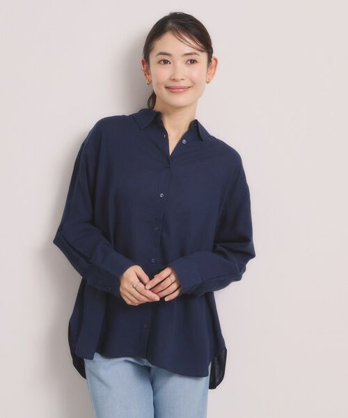 ITS'DEMO / イッツデモ シャツ・ブラウス | 【手洗い可】リネン混ベーシックシャツ（ネイビー(094)）