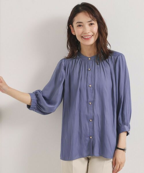 ITS'DEMO / イッツデモ シャツ・ブラウス | 【手洗い可】サテン7分袖ブラウス（ブルー(092)）