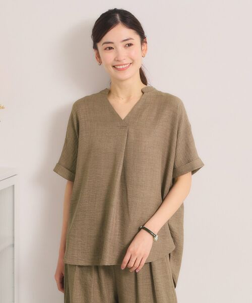 ITS'DEMO / イッツデモ シャツ・ブラウス | 柔らかリネンライクスキッパーブラウス（ブラウン(043)）