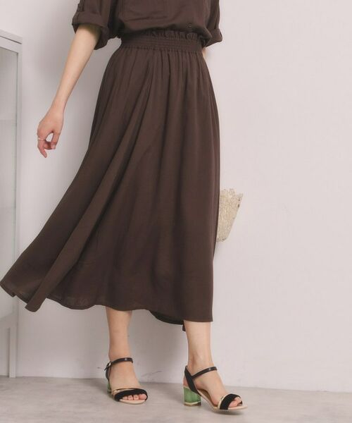 ITS'DEMO / イッツデモ スカート | リネン混ギャザースカート（ブラウン(044)）