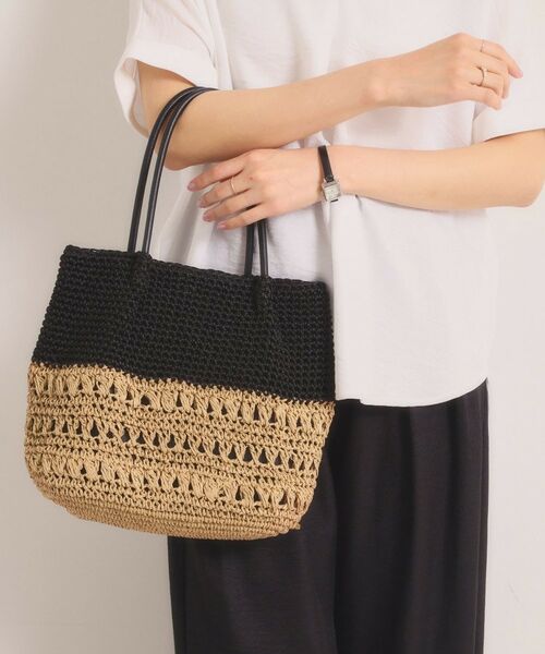 ITS'DEMO / イッツデモ トートバッグ | 雑材コード編みコンビトート（ブラック(019)）