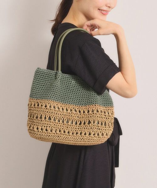 ITS'DEMO / イッツデモ トートバッグ | 雑材コード編みコンビトート（カーキ(027)）