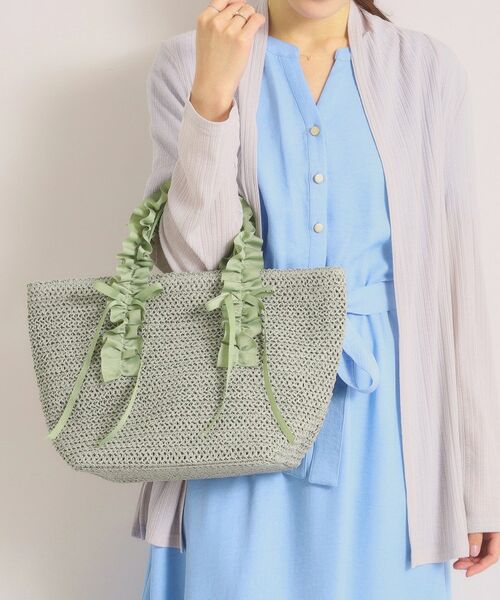 ITS'DEMO / イッツデモ トートバッグ | 雑材フリルハンドルトート（ミントグリーン(021)）