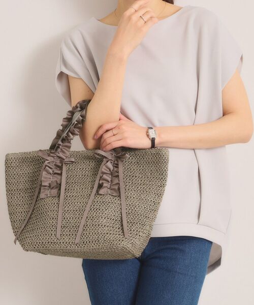 ITS'DEMO / イッツデモ トートバッグ | 雑材フリルハンドルトート（グレージュ(050)）