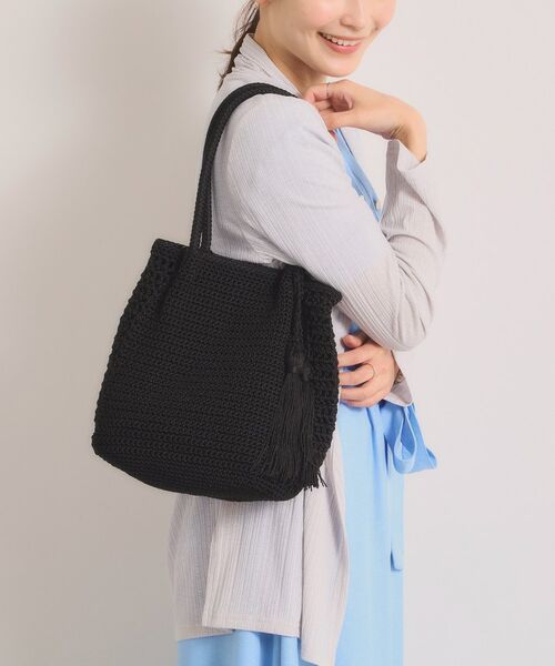 ITS'DEMO / イッツデモ トートバッグ | 雑材コード編みタッセルトート（ブラック(019)）