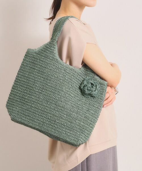ITS'DEMO / イッツデモ トートバッグ | 雑材フラワーチャームくりてトート（グリーン(022)）