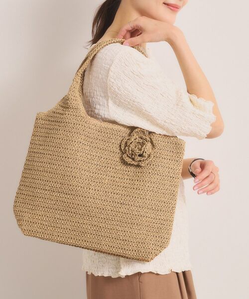 ITS'DEMO / イッツデモ トートバッグ | 雑材フラワーチャームくりてトート（ベージュ(052)）