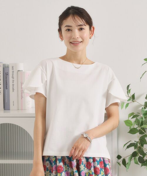ITS'DEMO / イッツデモ カットソー | 【接触冷感／遮熱／洗濯機OK】バックフリルTシャツ（オフホワイト(003)）