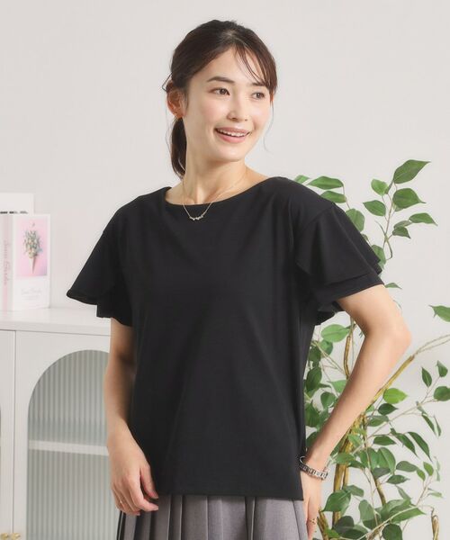 ITS'DEMO / イッツデモ カットソー | 【接触冷感／遮熱／洗濯機OK】バックフリルTシャツ（ブラック(019)）