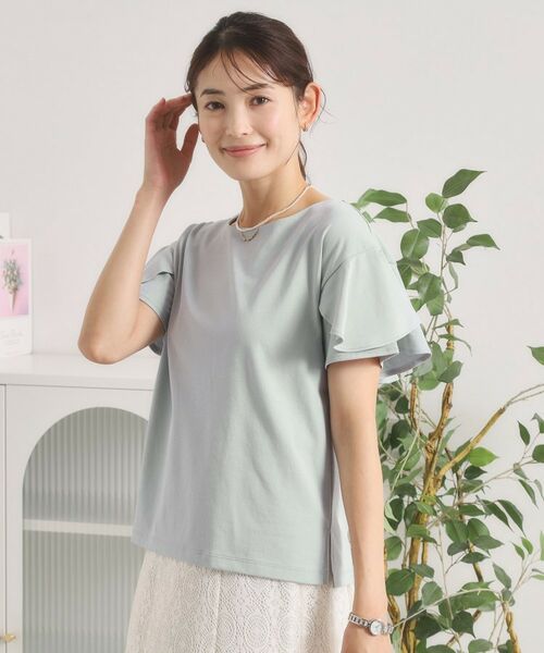 ITS'DEMO / イッツデモ カットソー | 【接触冷感／遮熱／洗濯機OK】バックフリルTシャツ（サックスブルー(090)）