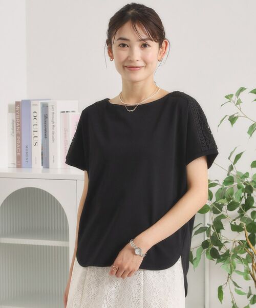 ITS'DEMO / イッツデモ カットソー | 【接触冷感／遮熱／洗濯機OK】肩レースTシャツ（ブラック(019)）
