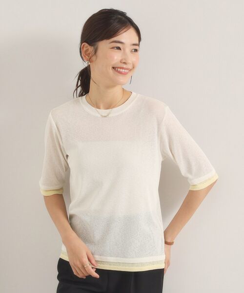 ITS'DEMO / イッツデモ Tシャツ | シアーレイヤード5分袖Tシャツ（アイボリー(004)）