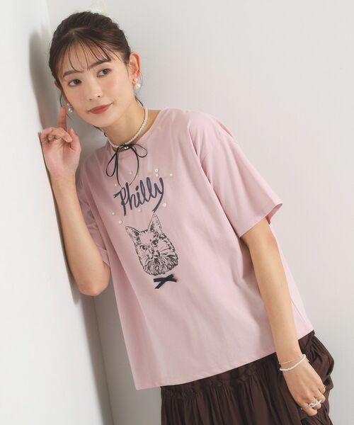 ITS'DEMO / イッツデモ Tシャツ | <Philly chocolateコラボ>キャットプリントTシャツ（ピンク(071)）