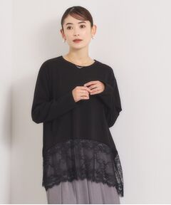 ITS'DEMO / イッツデモ カットソー | ヘムレースロングTシャツ
