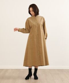 I.T.'S. international / イッツインターナショナル ミニ丈・ひざ丈ワンピース | バンドカラーコーデュロイシャツドレス