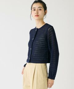 I.T.'S. international / イッツインターナショナル カーディガン・ボレロ | 透かし柄クルーネックカーディガン