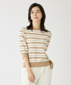 I.T.'S. international / イッツインターナショナル ニット・セーター | 5分袖ボーダークルーネックプルオーバー