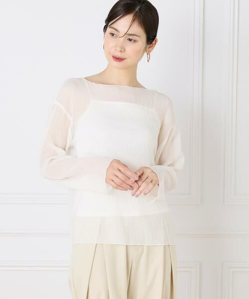 I.T.'S. international/イッツインターナショナル シアー楊柳ボートネックプルオーバー オフホワイト1 00 I.T.'S. international/イッツインターナショナル シアー楊柳ボートネックプルオーバー オフホワイト1 00