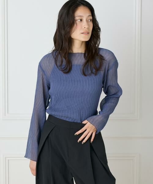 I.T.'S. international/イッツインターナショナル シアー楊柳ボートネックプルオーバー ネイビー 00 I.T.'S. international/イッツインターナショナル シアー楊柳ボートネックプルオーバー ネイビー 00