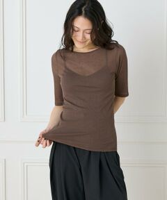 I.T.'S. international / イッツインターナショナル Tシャツ | シアーテレコボートネック5分袖プルオーバー