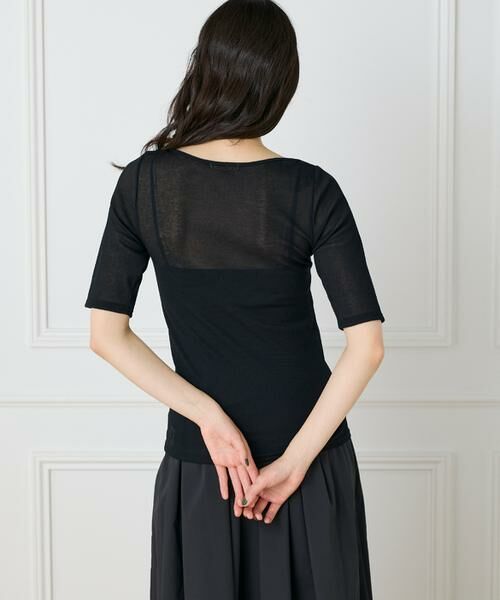 I.T.'S. international / イッツインターナショナル Tシャツ | シアーテレコボートネック5分袖プルオーバー | 詳細14