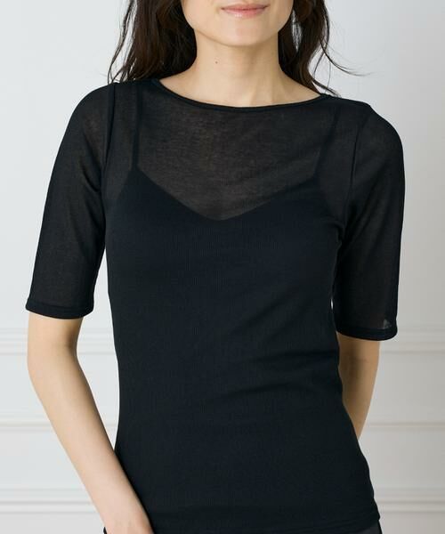 I.T.'S. international / イッツインターナショナル Tシャツ | シアーテレコボートネック5分袖プルオーバー | 詳細15