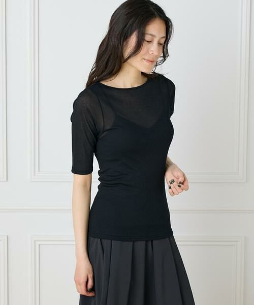 I.T.'S. international / イッツインターナショナル Tシャツ | シアーテレコボートネック5分袖プルオーバー | 詳細27