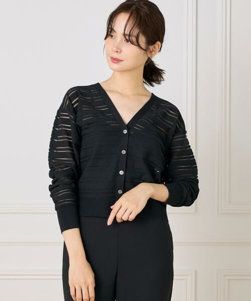 I.T.'S. international/イッツインターナショナル シアーボーダーニットカーディガン ブラック 00 I.T.'S. international/イッツインターナショナル シアーボーダーニットカーディガン ブラック 00