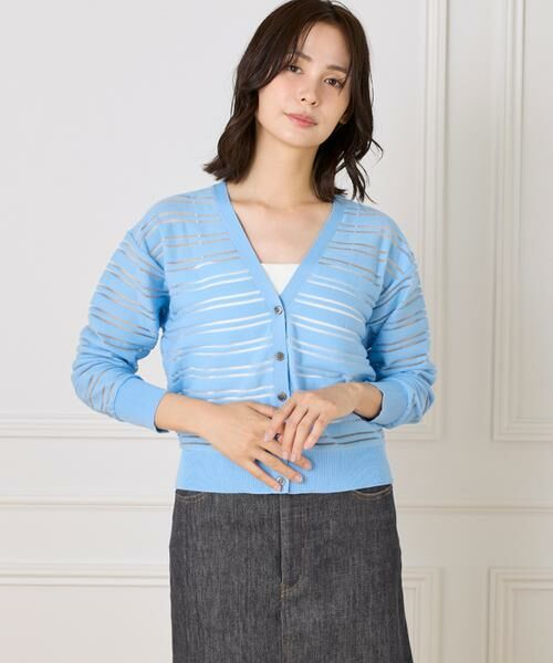 I.T.'S. international / イッツインターナショナル カーディガン・ボレロ | シアーボーダーニットカーディガン | 詳細1