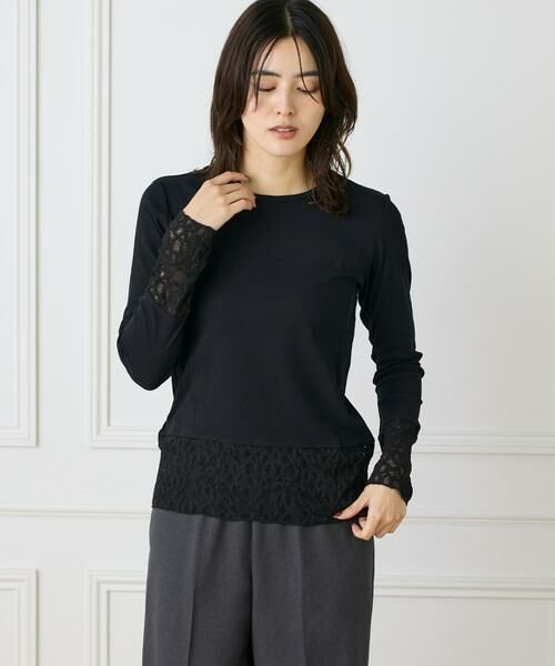 I.T.'S. international / イッツインターナショナル Tシャツ | レースドッキングクルーネックカットソー | 詳細1