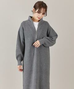 I.T.'S. international / イッツインターナショナル ミニ丈・ひざ丈ワンピース | ハーフジップニットワンピース