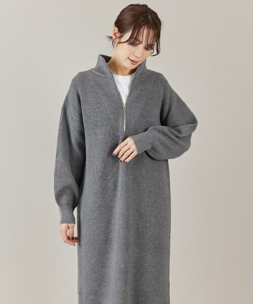 I.T.'S. international / イッツインターナショナル ミニ丈・ひざ丈ワンピース | ハーフジップニットワンピース | 詳細1