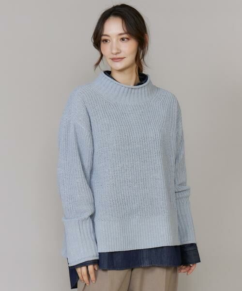I.T.'S. international / イッツインターナショナル ニット・セーター | ラメモール畦編みハイネックニット（ブルーグレー4）