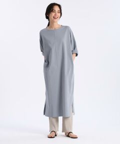 I.T.'S. international / イッツインターナショナル ミニ丈・ひざ丈ワンピース | ドルマンスリーブロングワンピース《ブルーサージコットン》