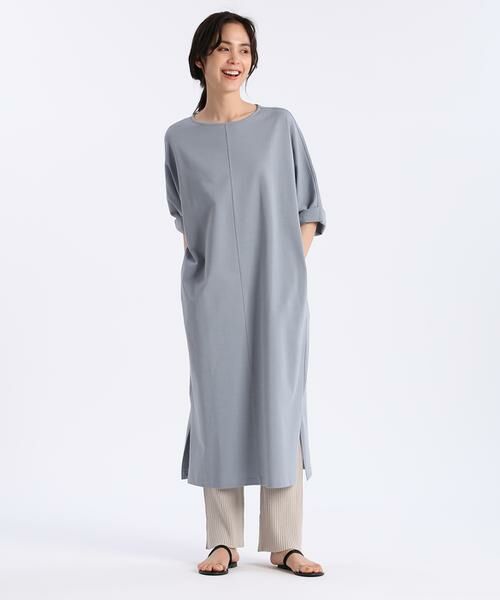I.T.'S. international / イッツインターナショナル ミニ丈・ひざ丈ワンピース | ドルマンスリーブロングワンピース《ブルーサージコットン》 | 詳細1