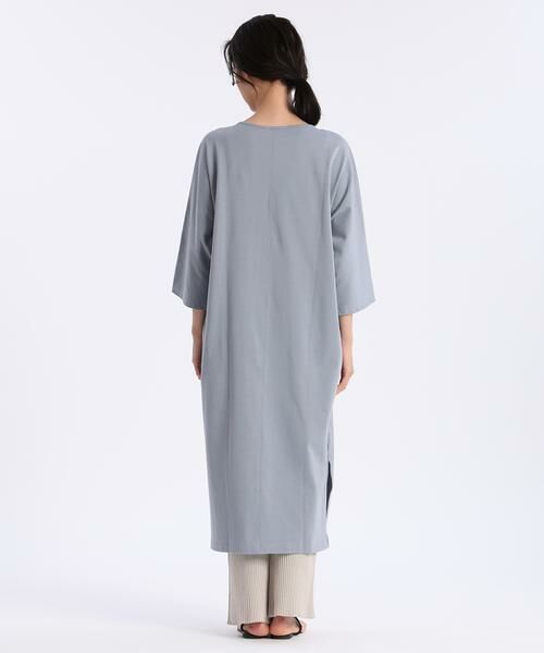 I.T.'S. international / イッツインターナショナル ミニ丈・ひざ丈ワンピース | ドルマンスリーブロングワンピース《ブルーサージコットン》 | 詳細4