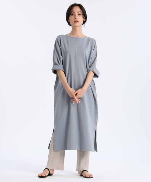 I.T.'S. international / イッツインターナショナル ミニ丈・ひざ丈ワンピース | ドルマンスリーブロングワンピース《ブルーサージコットン》 | 詳細6